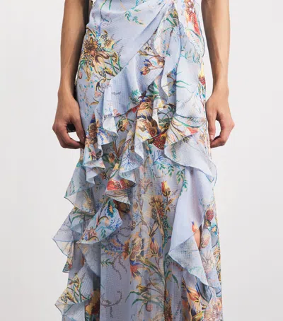 Etro Ruffled Tiered Paisley And Floral-print Satin Maxi Dress In Blue