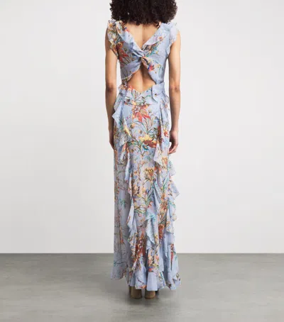 Etro Ruffled Tiered Paisley And Floral-print Satin Maxi Dress In Blue