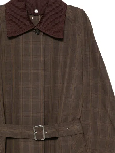 Iceberg Check-pattern Belted Coat In Brown