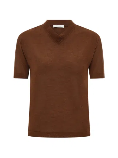 Ferragamo Silk T-shirt In Brown
