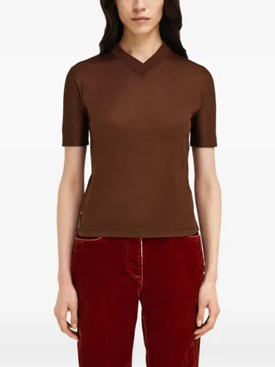 Ferragamo Silk T-shirt In Brown