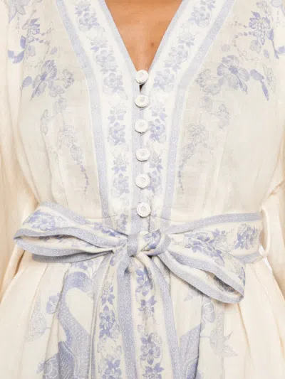 Zimmermann Womens Indra Plunge Linen Mini Dress Cream Lilac Floral In Yellow