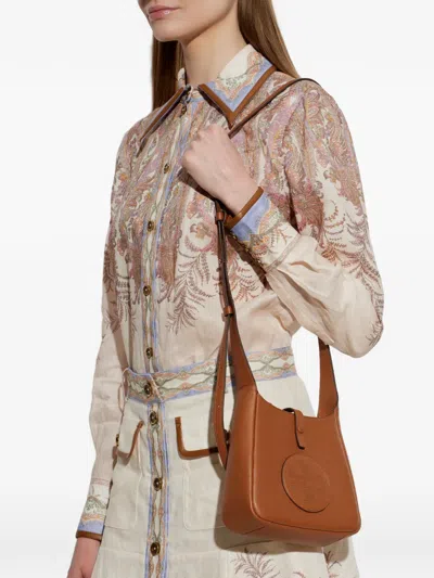 Tory Burch Perforated-logo Leather Cross Body Bag In Brown