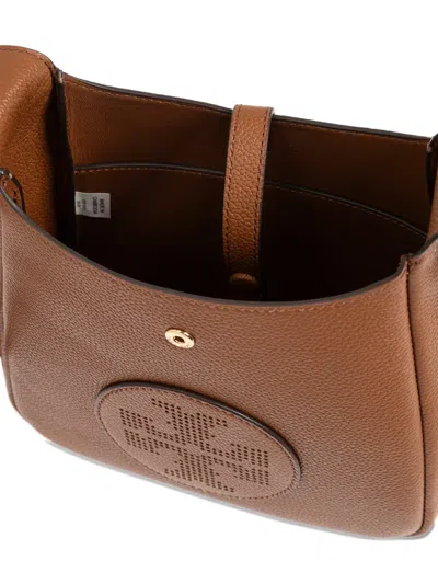 Tory Burch Perforated-logo Leather Cross Body Bag In Brown