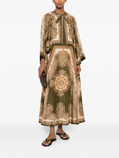 Zimmermann Mahon Paisley Print Habutai Silk Maxi Dress In Green