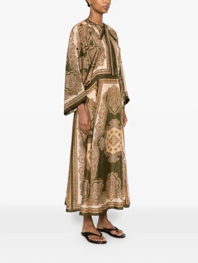 Zimmermann Mahon Paisley Print Habutai Silk Maxi Dress In Green