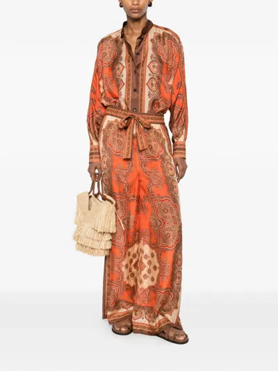 Zimmermann Tangerine Paisley-print Silk Habotai Mahon Dolman Shirt In Orange