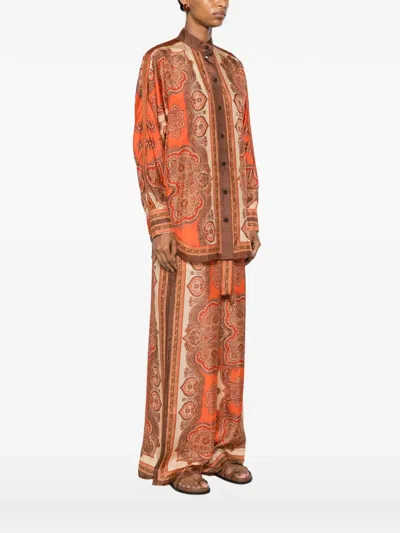 Zimmermann Tangerine Paisley-print Silk Habotai Mahon Dolman Shirt In Orange