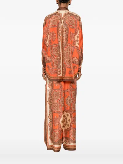 Zimmermann Tangerine Paisley-print Silk Habotai Mahon Dolman Shirt In Orange