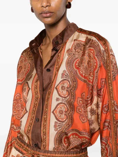 Zimmermann Tangerine Paisley-print Silk Habotai Mahon Dolman Shirt In Orange