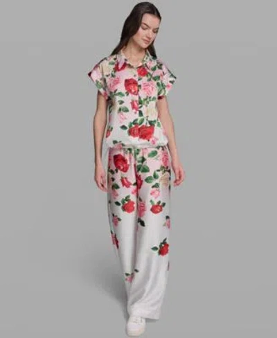 Karl Lagerfeld Womens Printed Collared Top Printed Pull On Pants In Multi