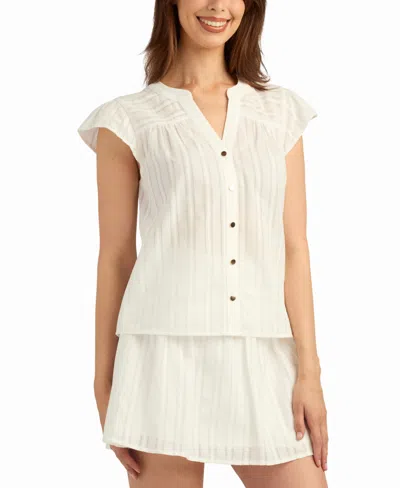 Bcx Women's Solid Dobby Stripe V-neck Top In White