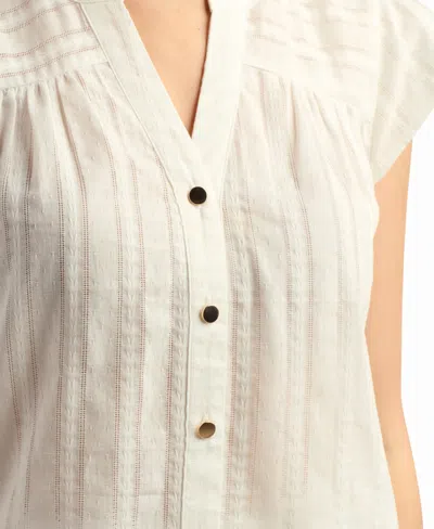 Bcx Women's Solid Dobby Stripe V-neck Top In White