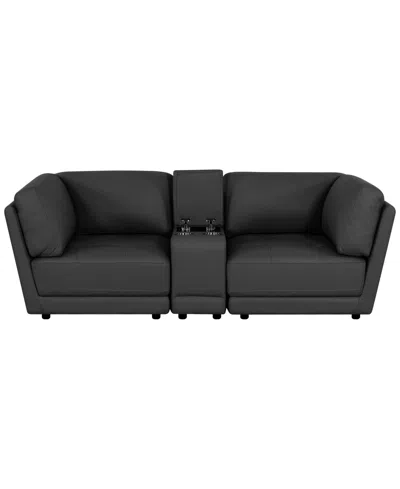 Macy's Versa 3-piece Leather Console Sofa In Black