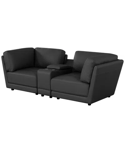 Macy's Versa 3-piece Leather Console Sofa In Black