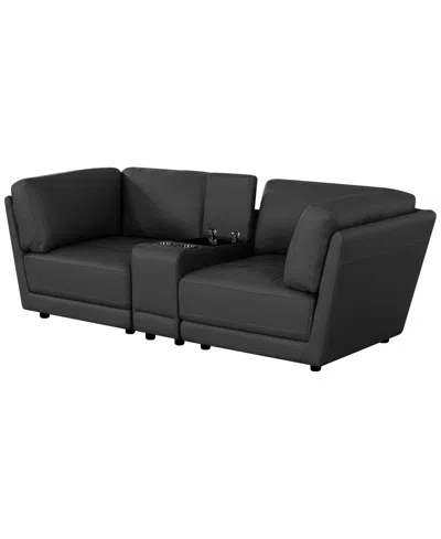 Macy's Versa 3-piece Leather Console Sofa In Black