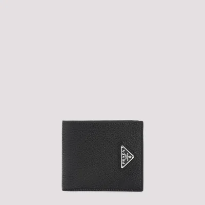 Prada Logo Leather Wallet Wallets And Card Holders Black In Black