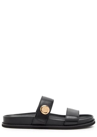 Tory Burch Romy Leather Double Strap Slide Sandals In Black