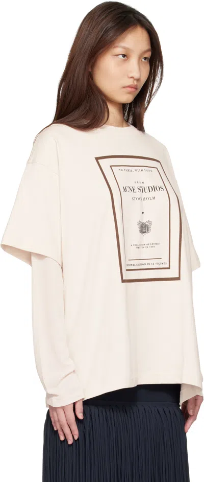 Acne Studios Womens Warm Beige Layered Graphic Book Print Cotton-jersey T-shirt In Multi
