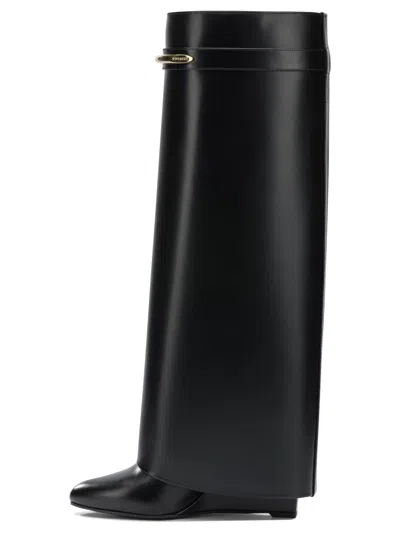 Givenchy Women Black Sandals With Logo Plaque On The Front And High Wedge Heel In Leather Woman In Multi