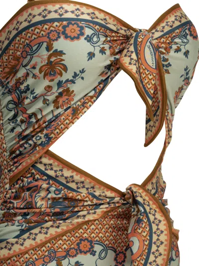 Zimmermann Aster Scarf Tie One-piece Swimsuit Blue Paisley Floral In Multi