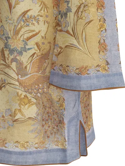 Zimmermann Womens Biscuit Scarf Floral Indra Floral-print Linen Tunic Mini Dress Xs In Brown
