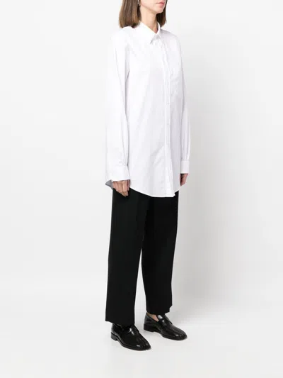 Maison Margiela Relaxed Fit White Shirt With Pointed Collar And Curved Hem In Black