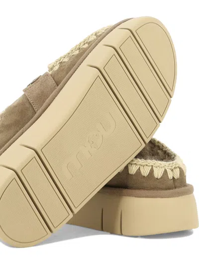 Mou Topstitched Suede Flat Mules In Brown