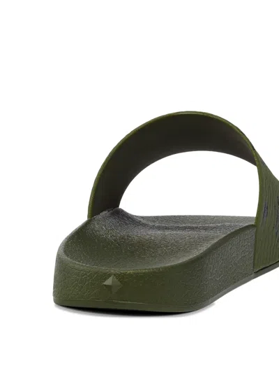 Mcm Monogram Print Rubber Slides In Green