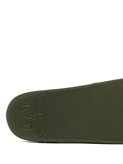 Mcm Monogram Print Rubber Slides In Green