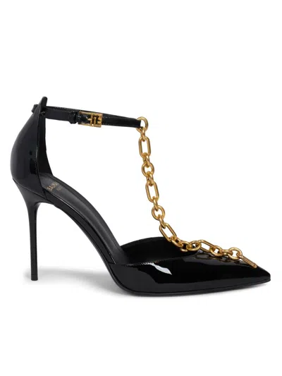 Balmain Sync Patent Leather Chain T-strap Pumps In Black