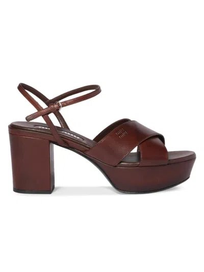 Miu Miu Leather Platform Sandals With 3.5 Cm Plateau And 7.5 Cm Heel In Multi