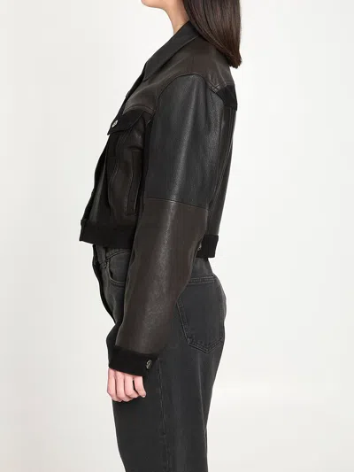Versace Structured Leather Jacket With Suede Inserts In Black