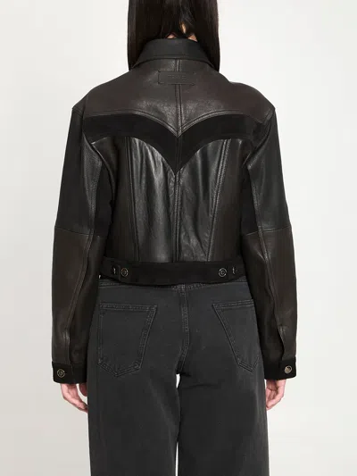 Versace Structured Leather Jacket With Suede Inserts In Black