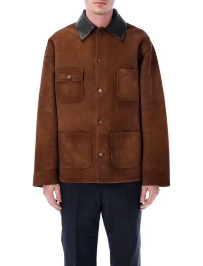 Prada Suede Caban Jacket Vintage Effect Collar In Brown