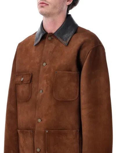 Prada Suede Caban Jacket Vintage Effect Collar In Brown