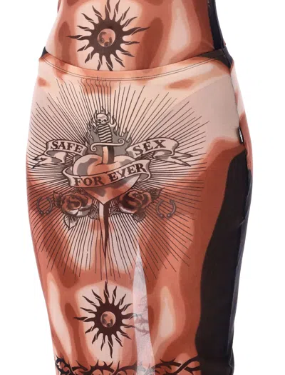 Jean Paul Gaultier Women S Re-edition Safe Sex Tattoo Long Skirt Black In Multi