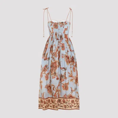 Zimmermann Womens Blue Jacobean Aster Corseted Printed Cotton Midi Dress In Multi