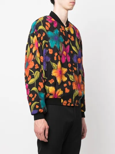 Saint Laurent Teddy Fleurs Crepe Jacket In Multi