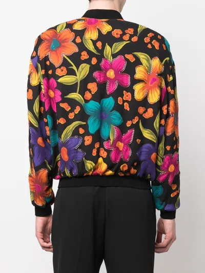 Saint Laurent Teddy Fleurs Crepe Jacket In Multi