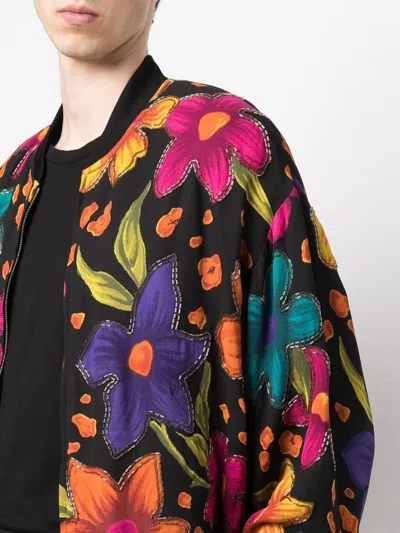 Saint Laurent Teddy Fleurs Crepe Jacket In Multi