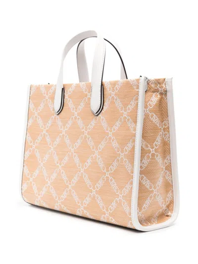 Michael Michael Kors Large Gigi Jacquard Empire Logo Tote Bag In Neutral