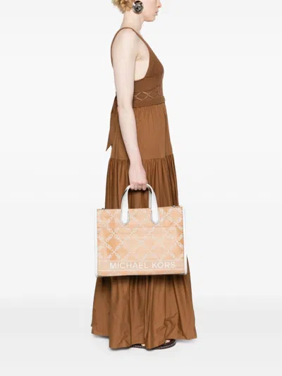 Michael Michael Kors Large Gigi Jacquard Empire Logo Tote Bag In Neutral