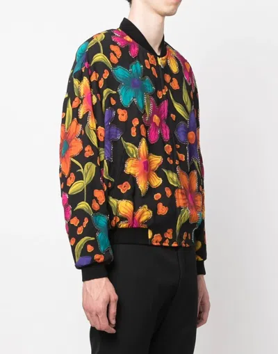 Saint Laurent Teddy Fleurs Crepe Jacket In Black