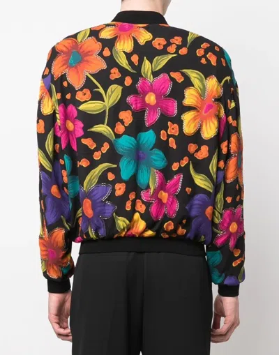 Saint Laurent Teddy Fleurs Crepe Jacket In Black