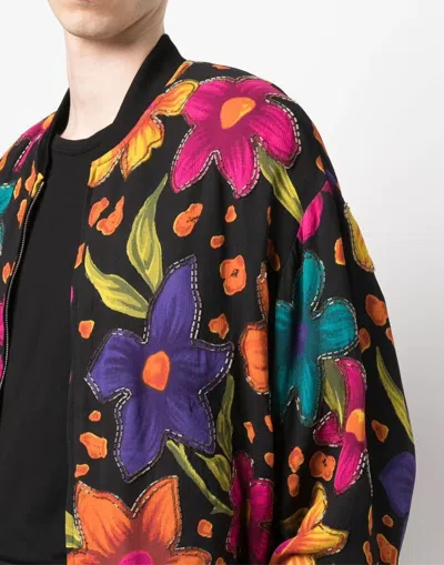 Saint Laurent Teddy Fleurs Crepe Jacket In Black