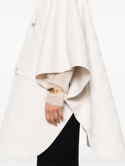 Max Mara White Monogram-jacquard Cape In White