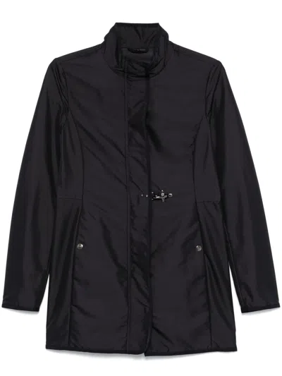 Fay Technical Poplin Virginia Overcoat With Adjustable Drawstring In Black