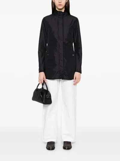 Fay Technical Poplin Virginia Overcoat With Adjustable Drawstring In Black
