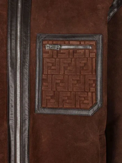 Fendi Brown Embossed Logo Jacket In Brown